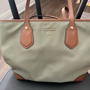 Michael Kors Olive and Brown Leather-Trim Tote